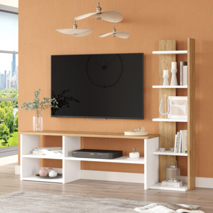 Perla pakoworld living room set in white-natural 120x29.5x41.8cm