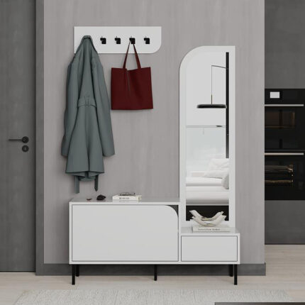 Mila Megapap melamine shoe cabinet with hanger in white color 120x37x171,6cm.