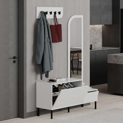 Mila Megapap melamine shoe cabinet with hanger in white color 120x37x171,6cm.