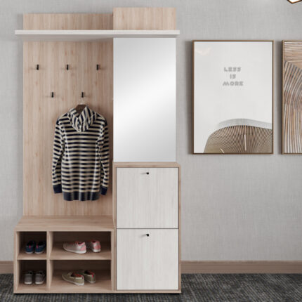Entrance furniture Louisen pakoworld with mirror oak-white melamine 125x40x217.5cm