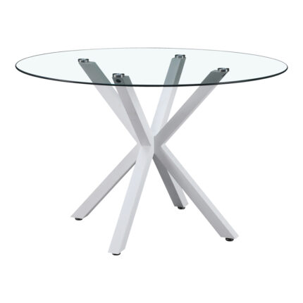Kitchen table Tavula pakoworld Glass-Metal with white metal legs D120x75cm