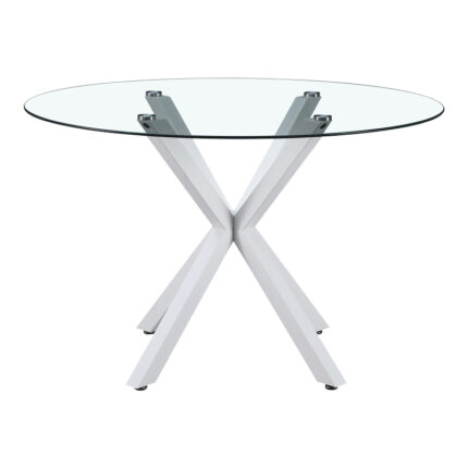Kitchen table Tavula pakoworld Glass-Metal with white metal legs D120x75cm