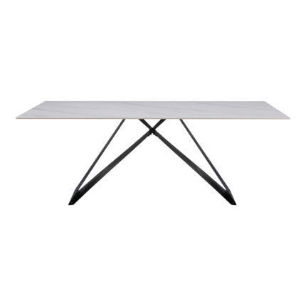 Kitchen table Meja pakoworld sintered white stone with black metal legs 200x100x76cm