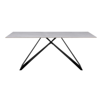 Kitchen table Meja pakoworld sintered white stone with black metal legs 180x90x76cm