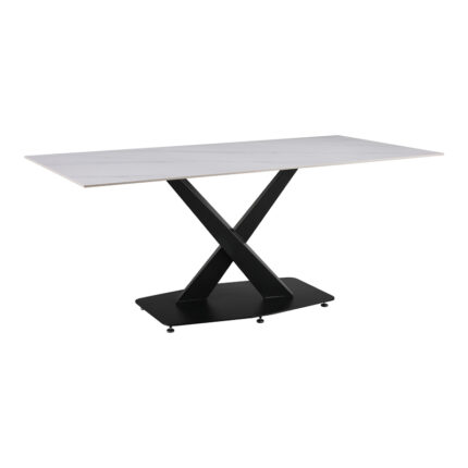 Kitchen table Tafel pakoworld sintered white stone with black metal legs 180x90x76cm
