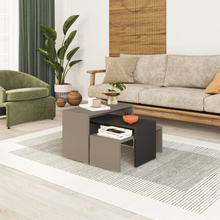 Kantar pakoworld coffee tables set of 3 in anthracite - mocha color 65x30x39cm