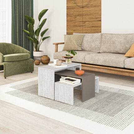 Kantar pakoworld coffee tables set of 3 in antique white - mocha color 65x30x39cm