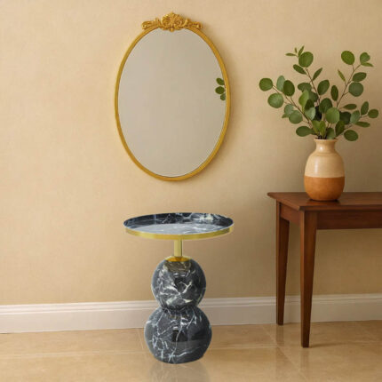 Side table Dearest Inart marble black-gold metal D41x57cm