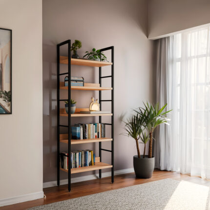 Bookcase Ramon pakoworld natural-black steel 60x28x160cm