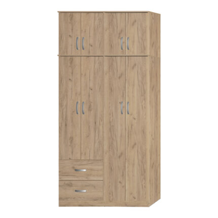 Four-leaf wardrobe with loft Zelia pakoworld with 2 drawers in oak 120x42x240cm