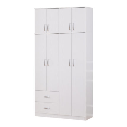 Four-leaf wardrobe with loft Zelia pakoworld with 2 drawers in white 120x42x240cm