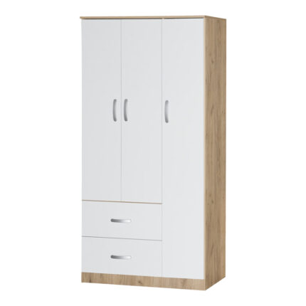 Wardrobe Zelia pakoworld with 2 doors and drawers in white-oak color 90x42x180cm