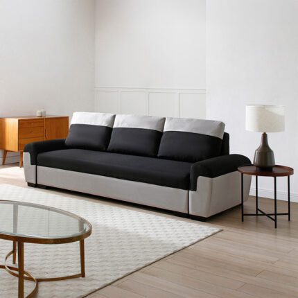 Gaby three-seater sofa bed pakoworld fabric with storage space in black-gray shade 260x88x88cm