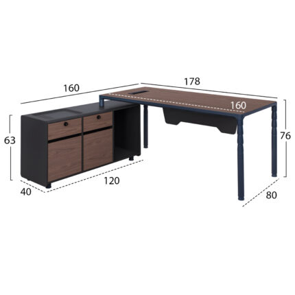 Professional Office left corner HM2109L in Grey and walnut color 183x160x76cm