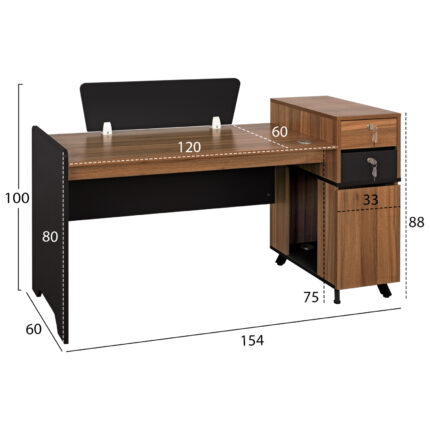Professional Office Melamine HM2351 Natural-Dark Grey 150x60x88cm